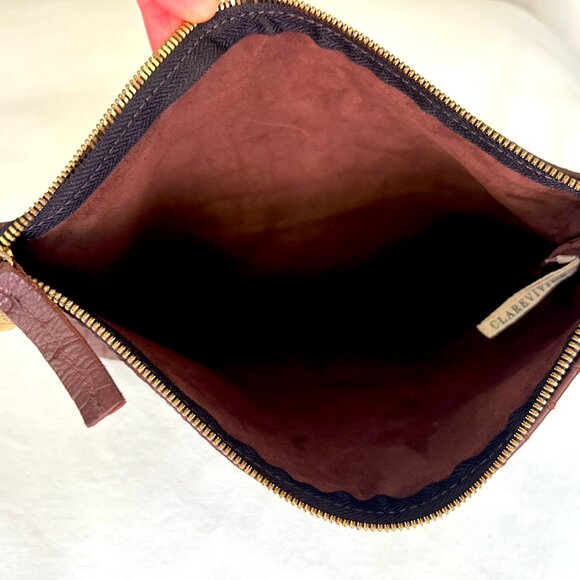 Clare Vivier Fold Over Clutch Croc Embossed Chocolate Brown - Picture 4 of 4